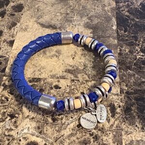 Alex and Ani Royal Blue Braided Leather and Bead Bracelet